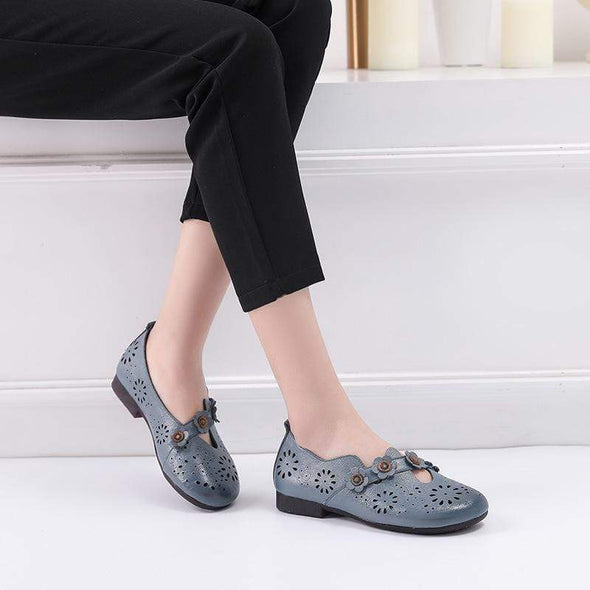 Cow Leather sandals soft bottom hollow work shoes flowers fashion sandals