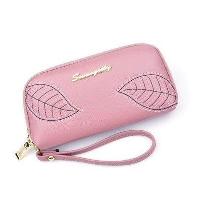 Embroidered Leaves Long Zipper Wallet