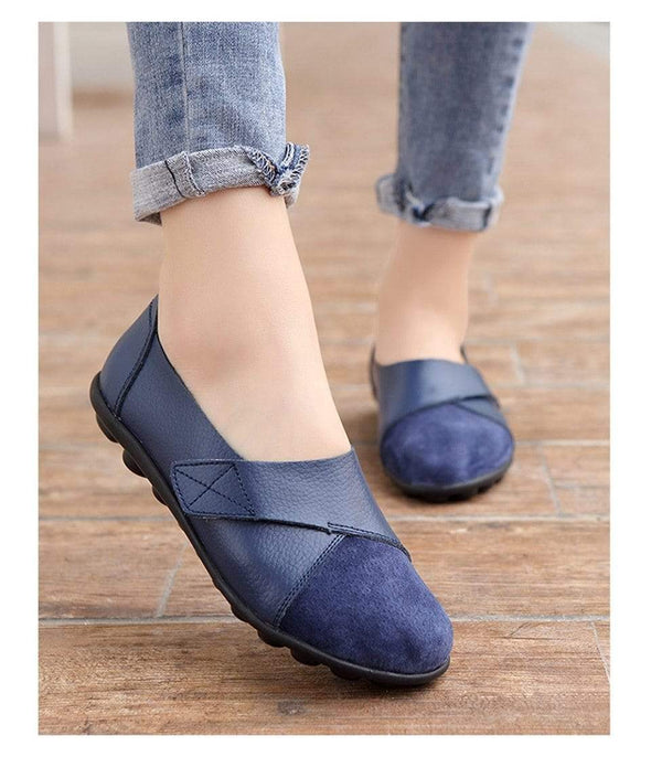 Fashion Comfort Genuine Leather Flat Shoes Woman Slip On Female Green Emerald Shoes