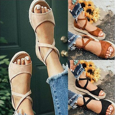 2019 Summer Plus-size Tartan Sandals For Women With Chunky Rear Zipper Roman Sandals