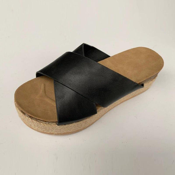 2019 Female Plus-size New Comfortable Flat Bottom Thick Hollow Outside Wear Slippers