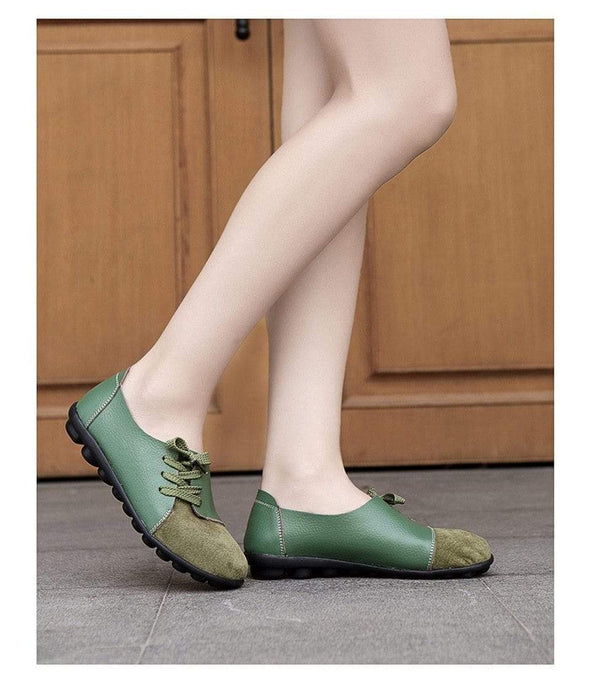 Fashion Comfort Genuine Leather Flat Shoes Woman Slip On Female Green Emerald Shoes