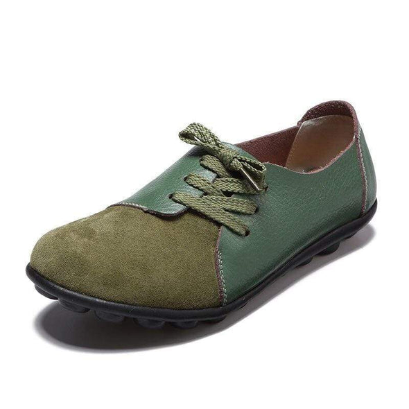 Fashion Comfort Genuine Leather Flat Shoes Woman Slip On Female Green Emerald Shoes