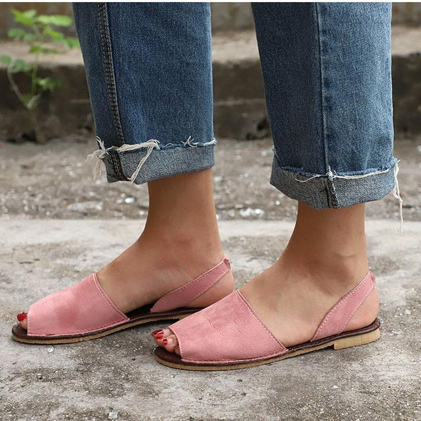 2019 Female Summer Sandals Women Plus Size Flats Female Casual Peep Toe Shoes Faux Suede Slip On Elastic Band Leisure shoes