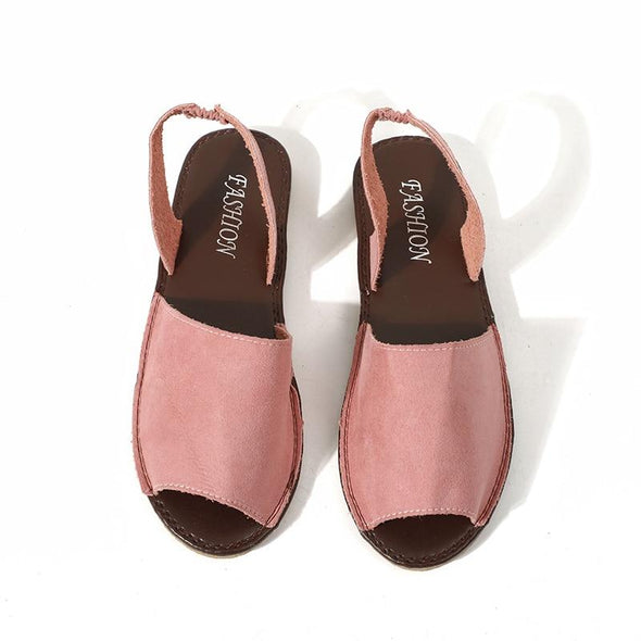 2019 Female Summer Sandals Women Plus Size Flats Female Casual Peep Toe Shoes Faux Suede Slip On Elastic Band Leisure shoes