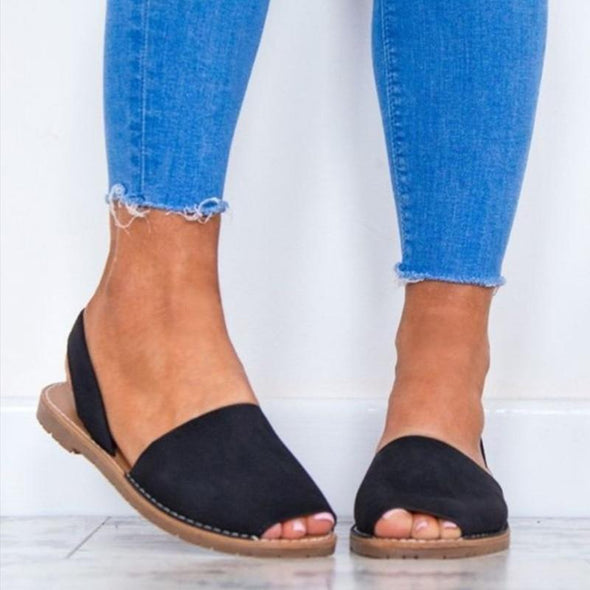 2019 Female Summer Sandals Women Plus Size Flats Female Casual Peep Toe Shoes Faux Suede Slip On Elastic Band Leisure shoes