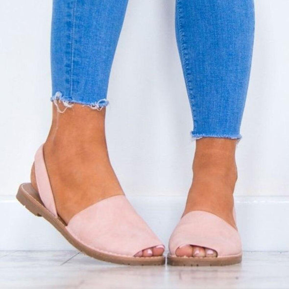 2019 Female Summer Sandals Women Plus Size Flats Female Casual Peep Toe Shoes Faux Suede Slip On Elastic Band Leisure shoes