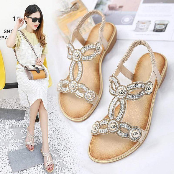 Fashion Sandals Flower Beading Crystal Rhinestone Luxury Diamond High Quality Ladies Sandals Large Size