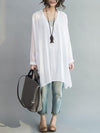 Loose Women Button Solid Cotton Linen Long Sleeve T-shirts